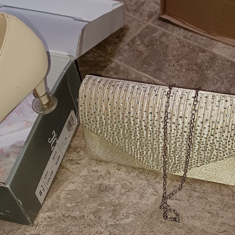 Fabric purse with stone embellishments, clutch